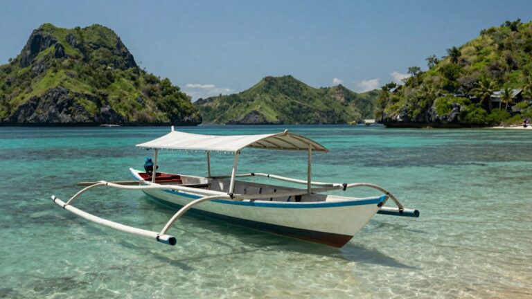 Boat sailing in Komodo National Park waters.