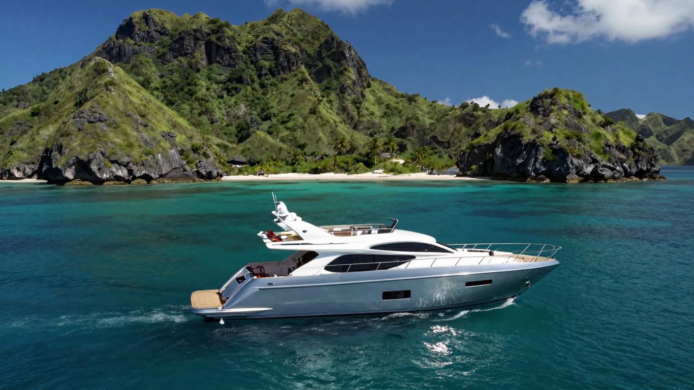 Luxury yacht sailing near Komodo Islands.